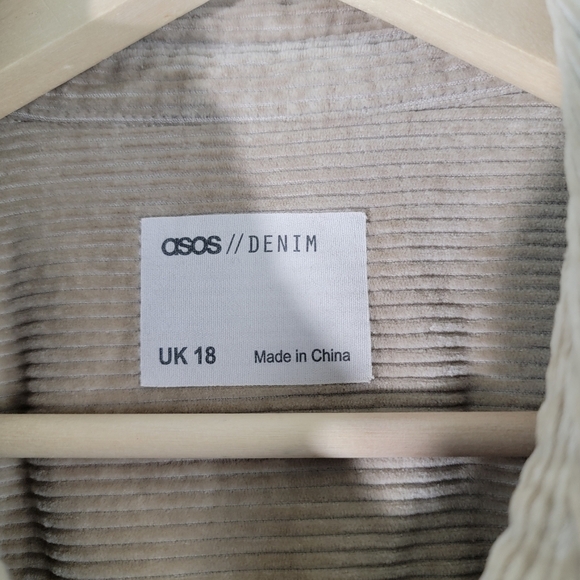 Asos Women's Plus Size Beige Corduroy Shacket Sz 18 Cinched Waist Raw Hem Pocket - Picture 10 of 12